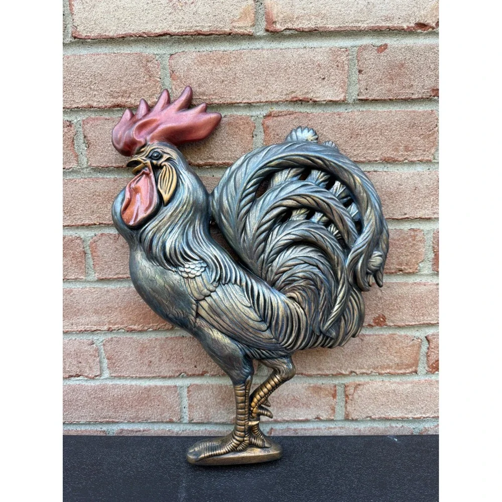 Atlantic Mold Vintage Ceramic Rooster Wall Hanging Farmhouse Decor Bronze Blue